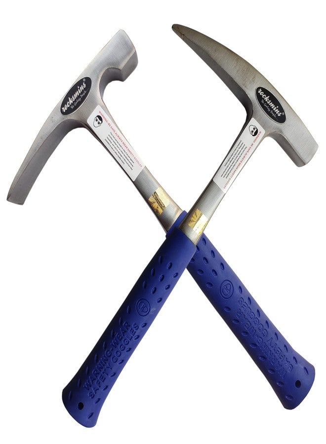 Rocksmins Geology Geological Hammer Blue Chisel & Pointed Set Both (2 Pcs) Imported 900-925gm Approx 12" each with Shock Proof Rubber Grip Handle Geologist Metal Finish for Geologists Mining Brick - Image 1